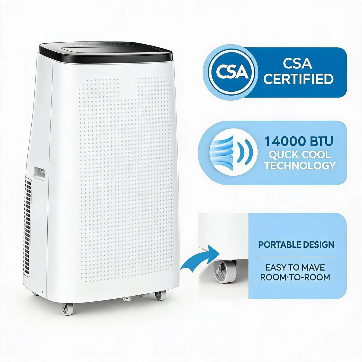 14000 BTU 4 In 1 Portable Air Conditioner With Dehumidifier And Fan Cools Large Room Up To 700 Sq Ft Remote Control Quiet Sleep Mode Energy Efficient For Home Office Garage
