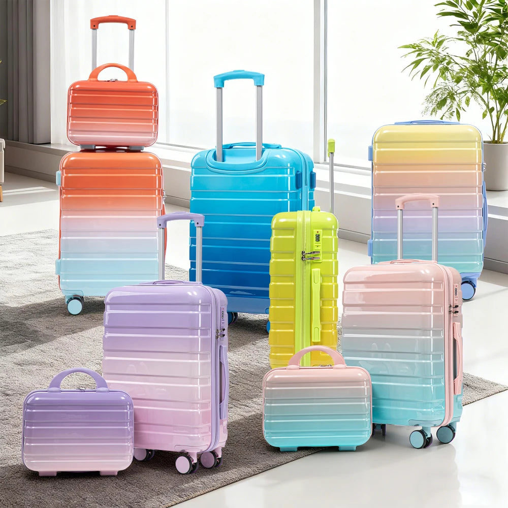 14"/20" 2 Pcs/set in PC Spinner Wheel Luggage, Carry on Suitcase, With Gradient Color and Combination Lock(Navy+Light Blue)