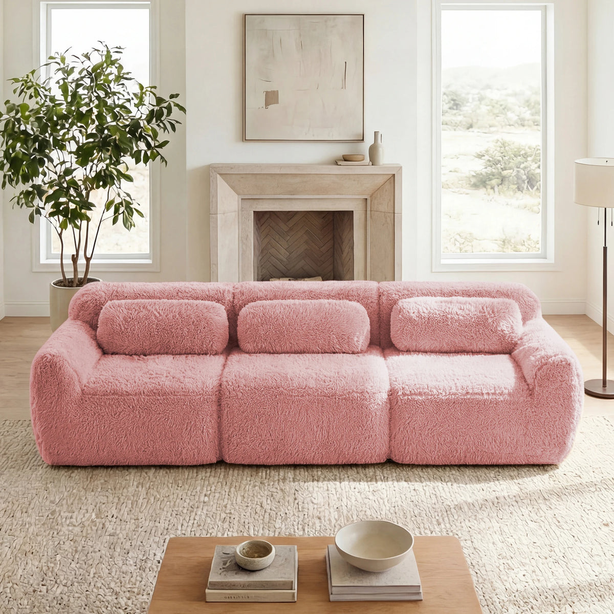 114'' Modular Sectional Sofa Couches With Throw Pillows,Full-compression Vacuum Packaging Buckle Connection For Home