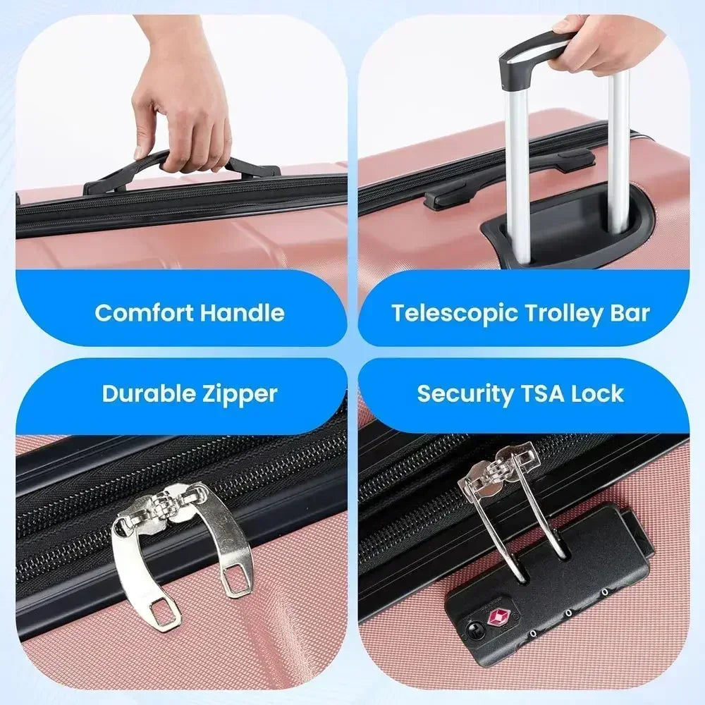 3-Piece Large Suitcase Set with Double Spinner Wheels, TSA Lock, Expandable Hard Shell Luggage in Pink