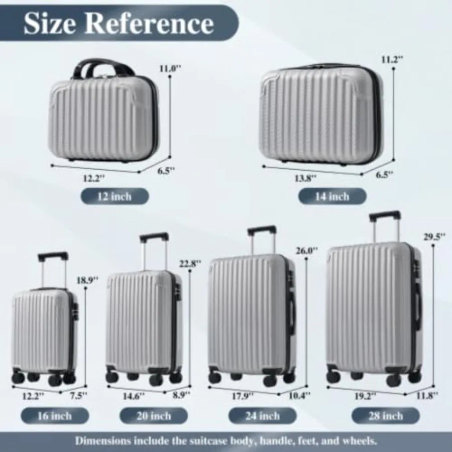 6-Piece Hardshell Luggage Set for Family Travel Lightweight ABS Material in Black TSA Locks, Spinner Wheels, Carry-On Checked S