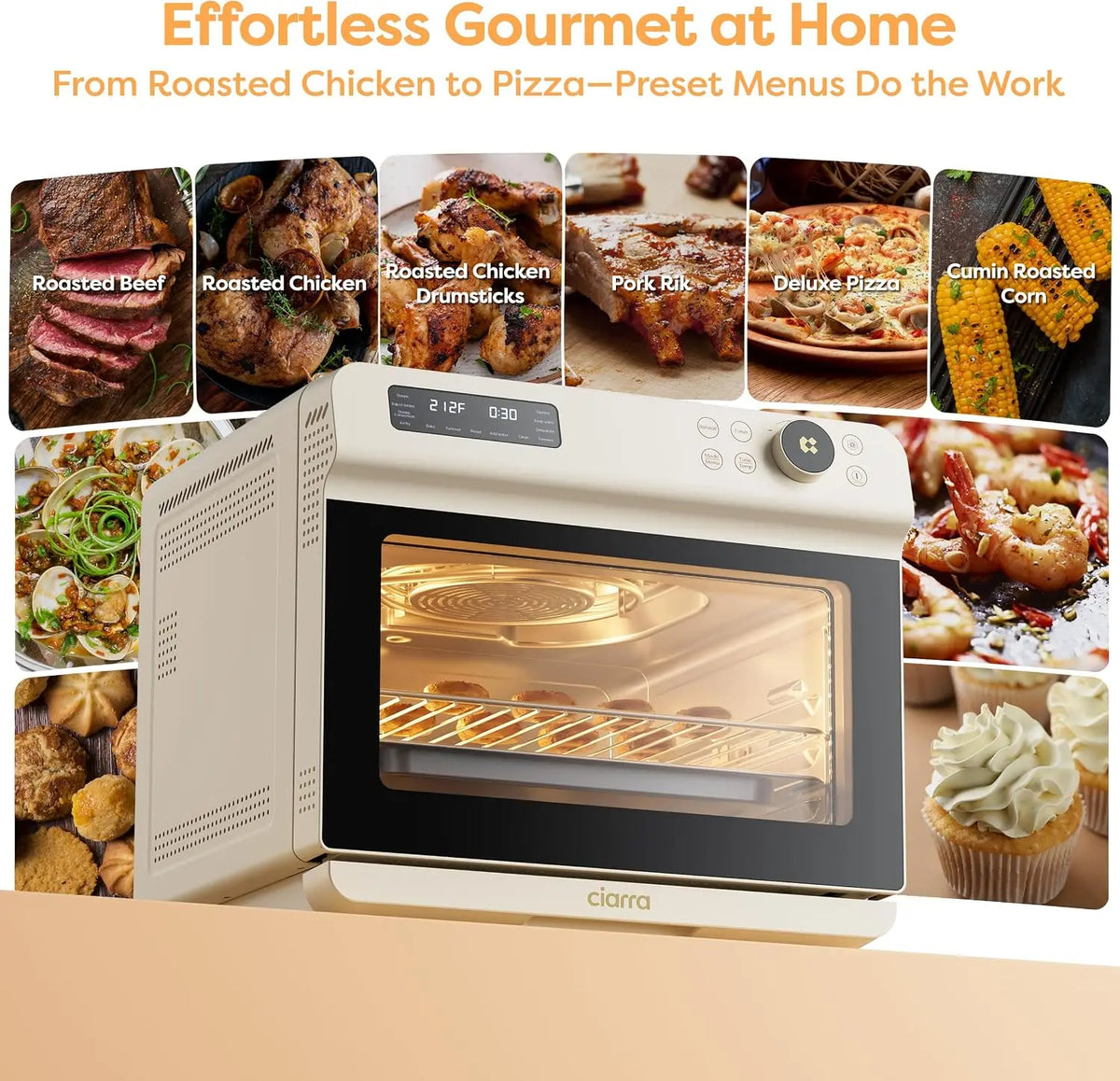 25.4QT Multi-Function Convection Toaster Oven, Countertop Steam Air Fryer with 12 Preset Modes: Bake, Dehydrate, Ferment, Steril