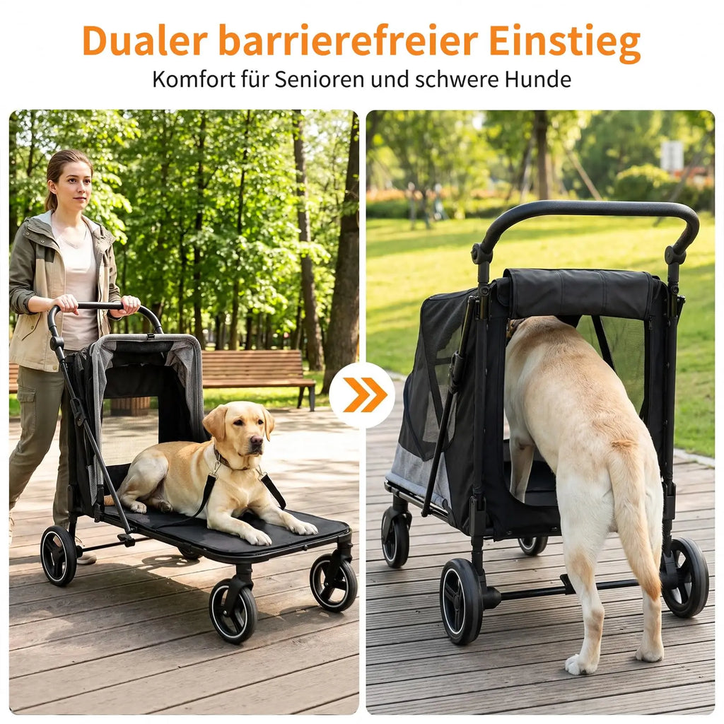 Pet Stroller for Medium & Large Dog, Foldable Dog Stroller for 2 Dogs 30kg, All Terrain Dog Wagon Stroller with Dual Entry