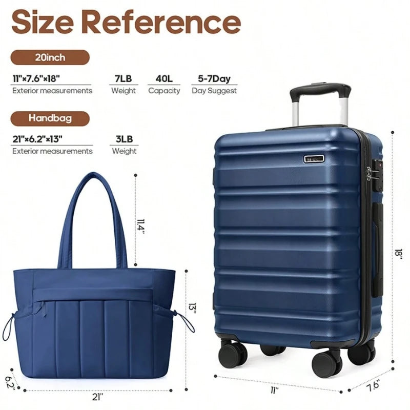 2 Piece Luggage Set 20 Inch ABS Hardshell Trolley Suitcase Spinner Wheels TSA Lock with Yoga Bag for Women men