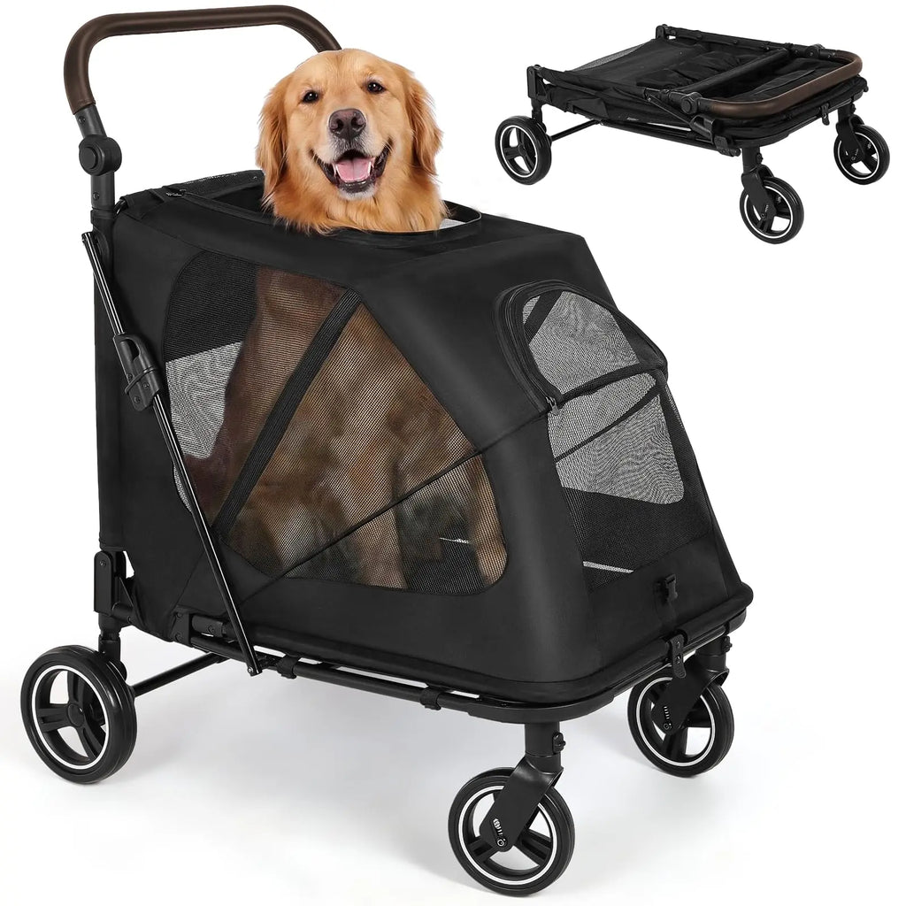 Pet Stroller for Medium & Large Dog, Foldable Dog Stroller for 2 Dogs 30kg, All Terrain Dog Wagon Stroller with Dual Entry
