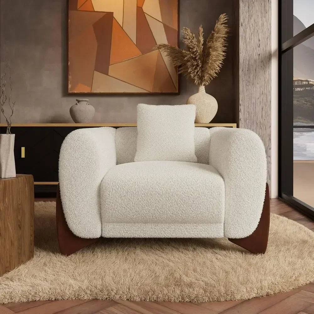 Upholstered Sofa Chair with Wooden Legs, Deep Seat, Pet-Friendly, Beige Accent Chair for Living Room or Bedroom Reading