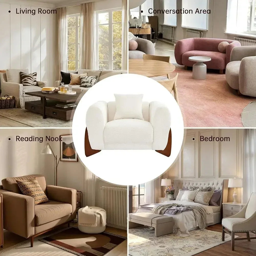 Upholstered Sofa Chair with Wooden Legs, Deep Seat, Pet-Friendly, Beige Accent Chair for Living Room or Bedroom Reading