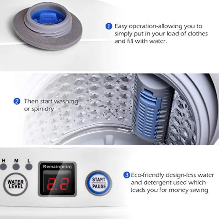 Portable Washing Machine, Full Automatic Washer and Dryer Combo, with Built-in Pump Drain 8 LBS Capacity Compact Laundry Washer