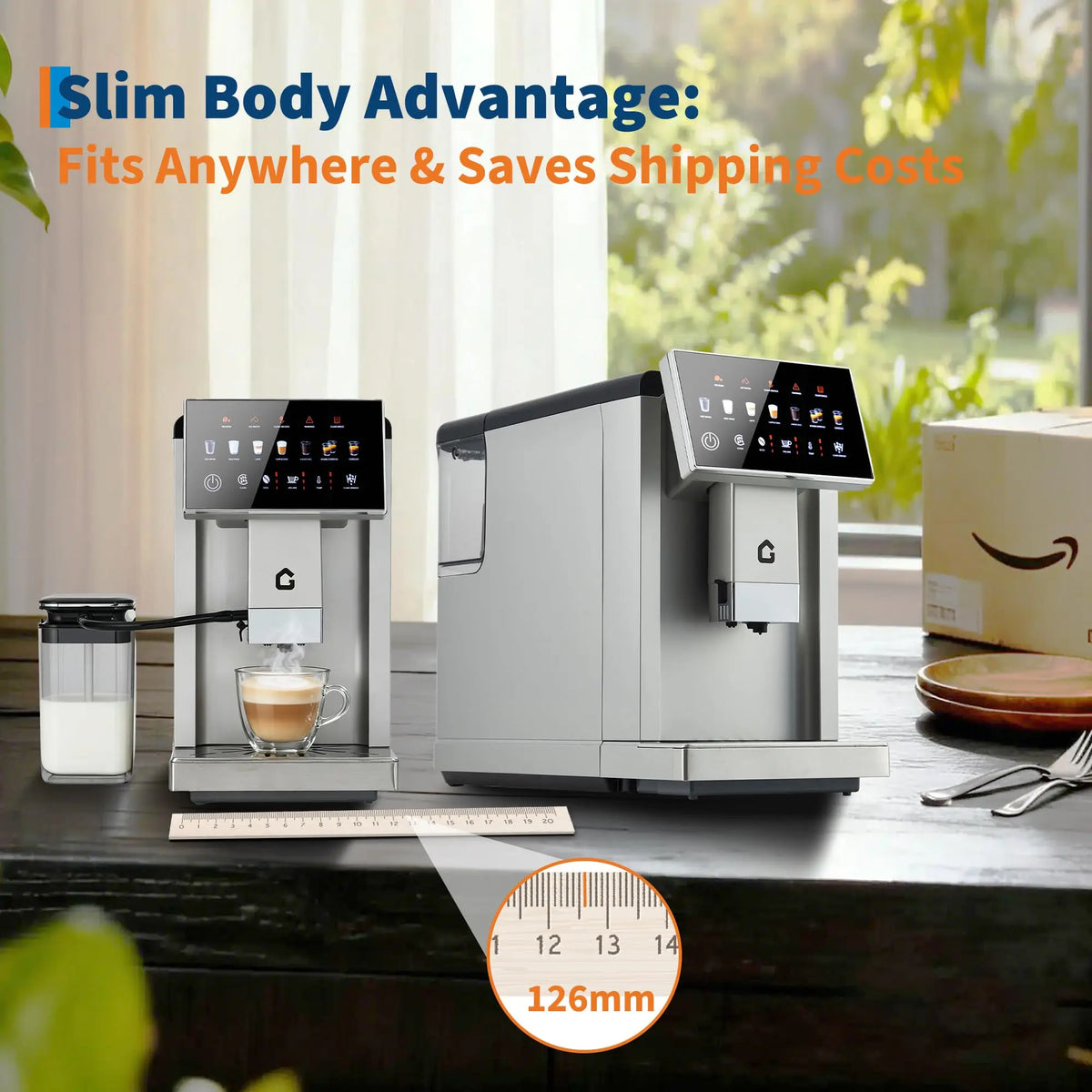 Super Fully Automatic Coffee Machine, 6 Coffee Styles Touch Control Espresso Cappuccino Latte Maker with Milk Jug