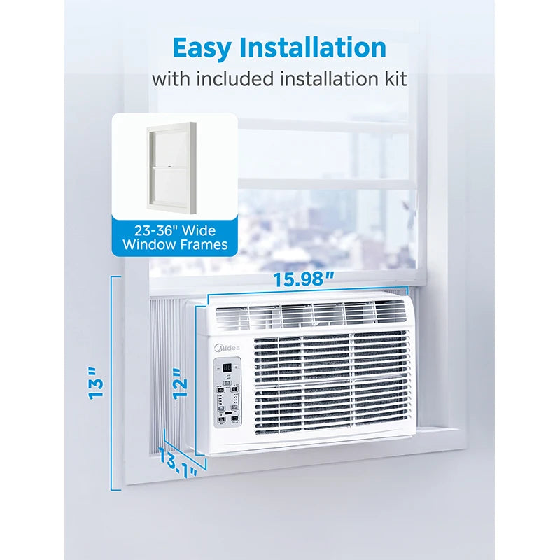 Midea Digital Window Air Conditioner with Remote Control, 3-in-1 Cool/Fan/Dehumidifier AC Unit for Rooms Up to 250 Sq.Ft, Quiet 52dB Sleep Mode, Easy Install Kit Fits 23"-36" Windows, Washable Reusable Filter, Complete Mount