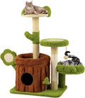 Cute Cat Tree Green Forest, 36 Inch Aesthetic Cat Tower with Sisal Scratching Posts & Board, Trunk Condo, Flower Perch, Plush Napping Bed, Pompom, Spring Toy, Platforms for Indoor Cats