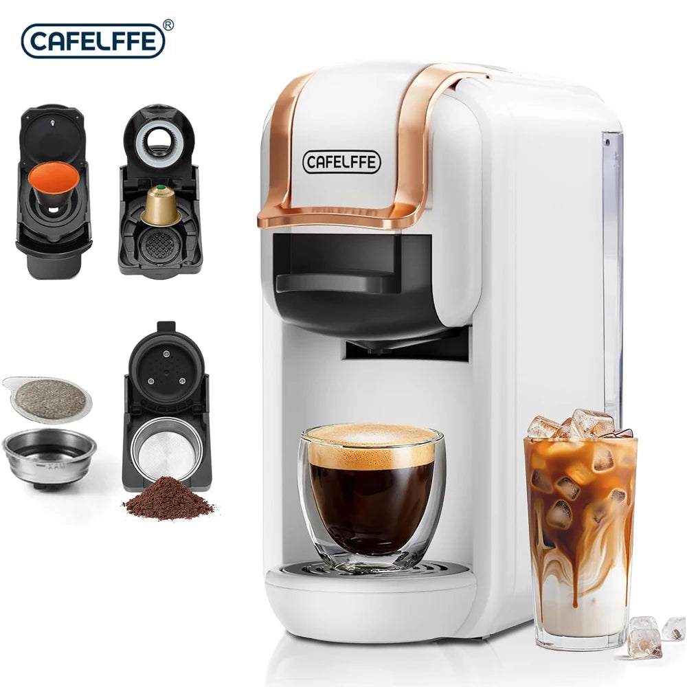 Cafelffe 4In1 Capsule Coffee Machine 19Bar Hot Cold Brew Coffee Maker,4 Adapter For Nes Original/DG/ 44mm ESE Pod/Coffee Powder