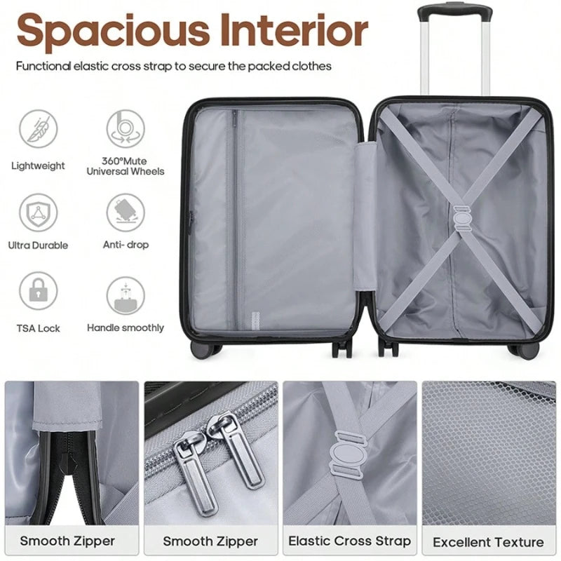2 Piece Luggage Set 20 Inch ABS Hardshell Trolley Suitcase Spinner Wheels TSA Lock with Yoga Bag for Women men
