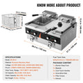 Commercial Deep Fryer 3500W, Dual Tank Electric Countertop Fryer, 2 x 9Qt / 8.5L Double Oil Fryer with 2 Baskets, 1mm Thickened Stainless Steel, Time & Temp Control, for Kitchen Restaurant Use