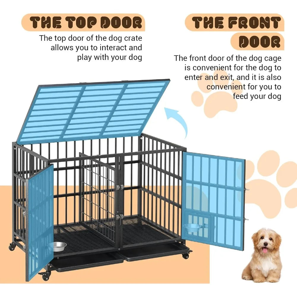Metal Heavy Duty Dog Crate for Dogs Large Dog Cage with Removable Tray Easy Assemble Dog Kennel with Double-Latch Locks