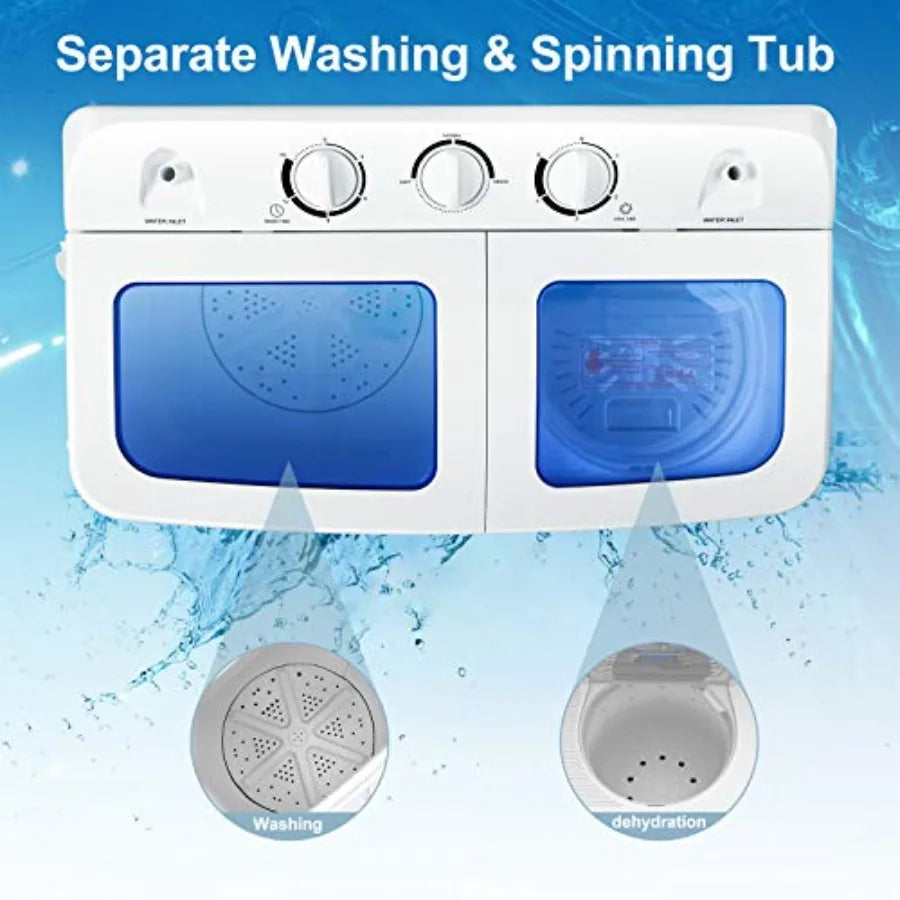 Portable Washing Machine, 20lbs Capacity, Twin Tub 2lbs Washer and 8lbs Spinner Combo, Compact for Apartment RV Dorms, Blue and