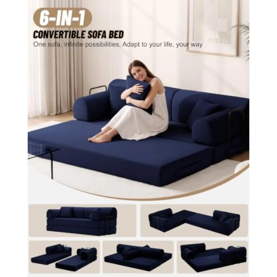 78.8" Convertible Sofa Bed, High Back Boneless Couch for Living Room
