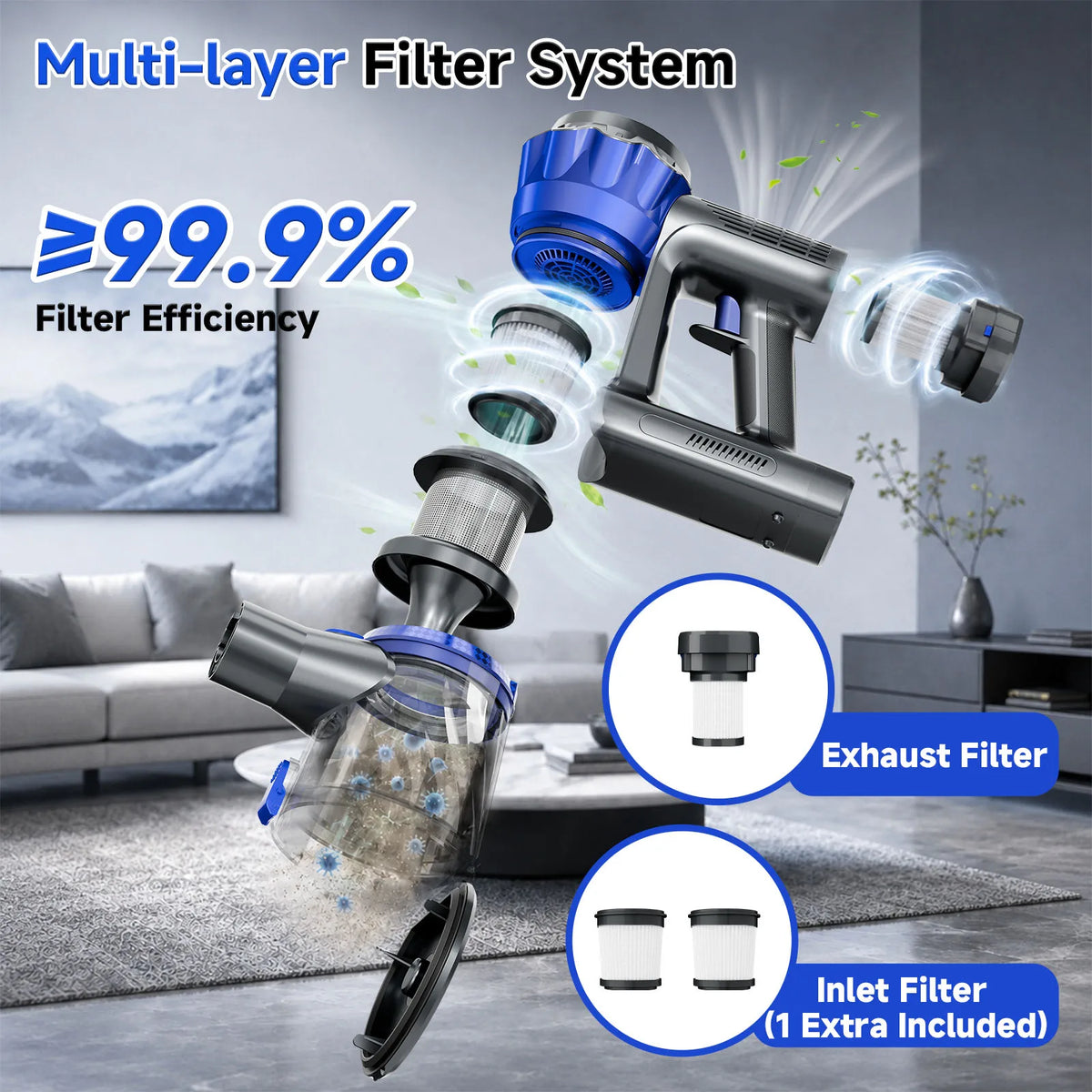 Buylike Wireless Vacuum Cleaner with Large LED Display High Suction Power Portable Dustbuster for Home Cleaning