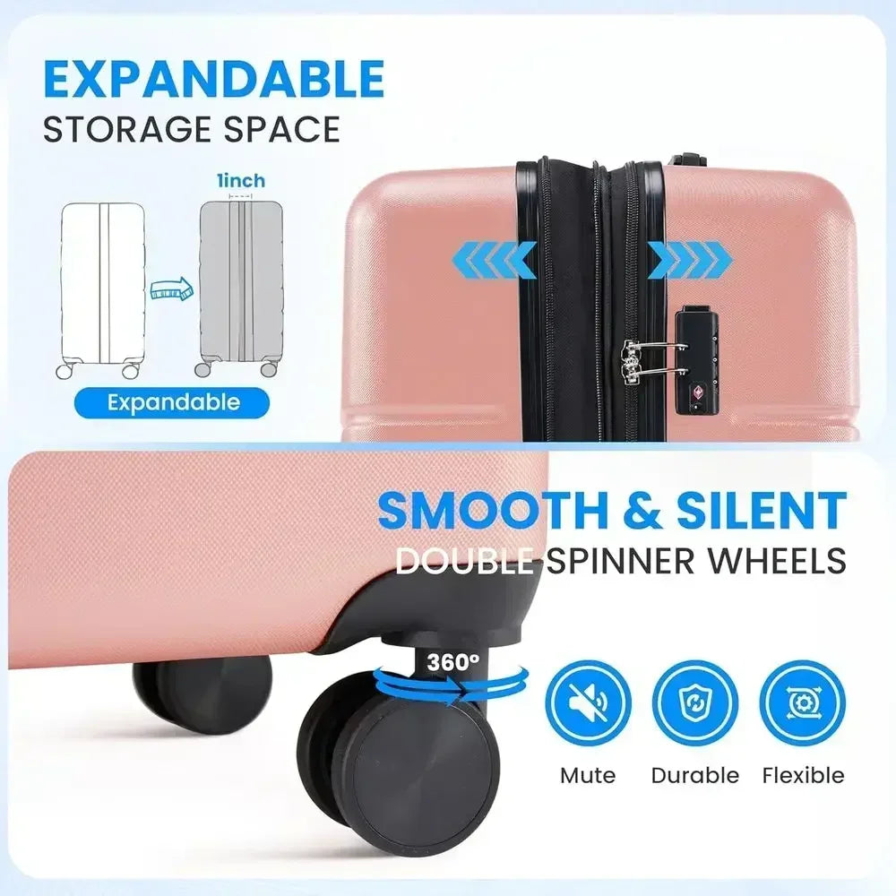 3-Piece Large Suitcase Set with Double Spinner Wheels, TSA Lock, Expandable Hard Shell Luggage in Pink