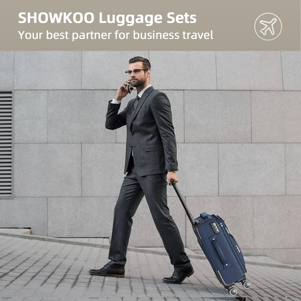 SHOWKOO Luggage Sets 3 Piece Softside Expandable Durable Suitcase Sets Durable Oxford Fabric, Lightweight, 360°Double Spinner Wheels, TSA Lock, YKK Zippers, Blue (20in/24in/28in)