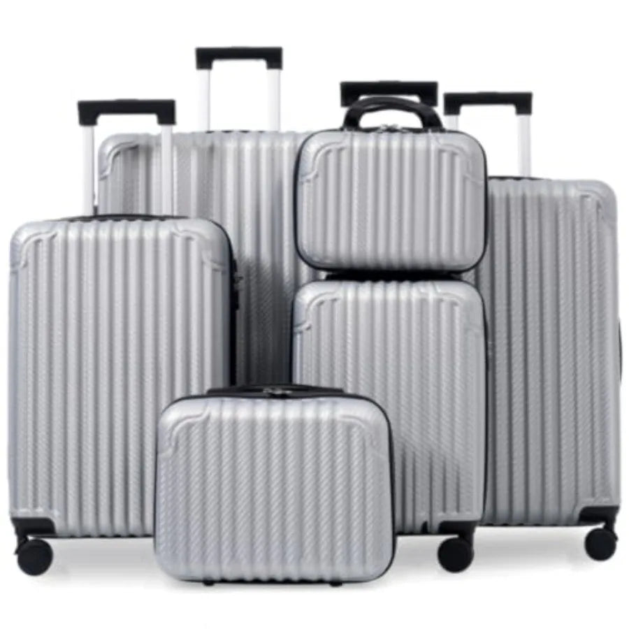 6-Piece Hardshell Luggage Set for Family Travel Lightweight ABS Material in Black TSA Locks, Spinner Wheels, Carry-On Checked S