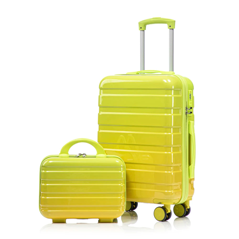 14"/20" 2 Pcs/set in PC Spinner Wheel Luggage, Carry on Suitcase, With Gradient Color and Combination Lock(Navy+Light Blue)