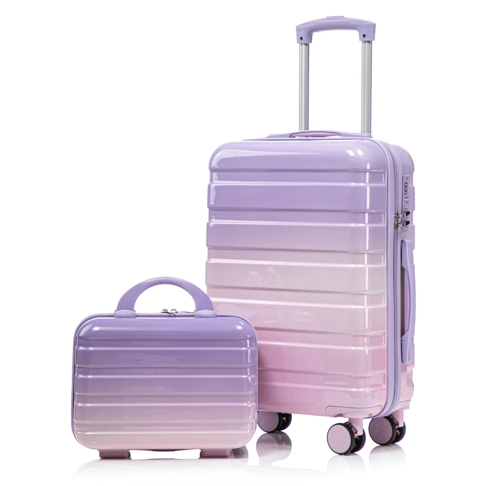 14"/20" 2 Pcs/set in PC Spinner Wheel Luggage, Carry on Suitcase, With Gradient Color and Combination Lock(Navy+Light Blue)