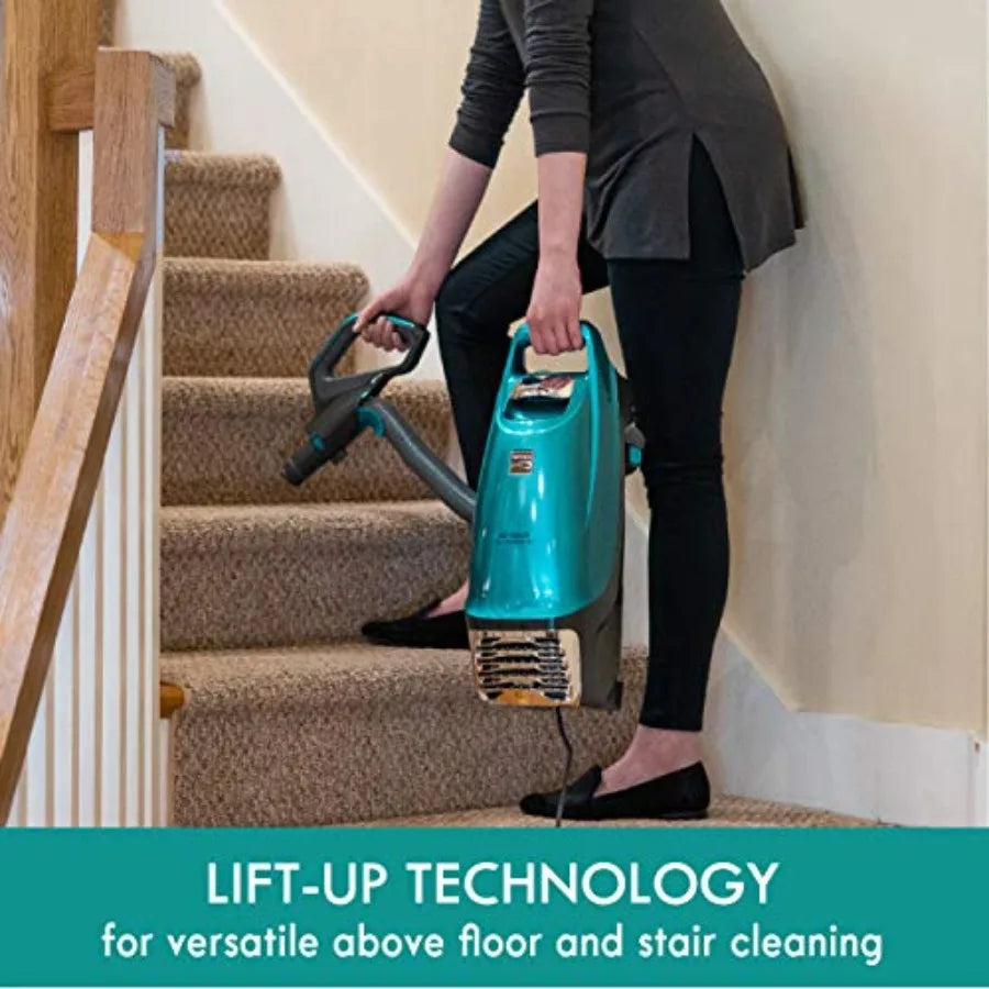 Intuition Bagged Upright Vacuum Lift-Up Carpet Cleaner for home use, plastic body, black color, pet-friendly 2-motor suction wi