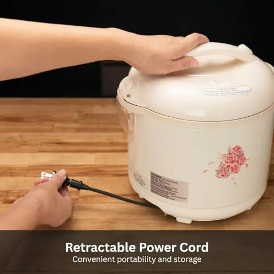 5.5 Cup Capacity White Rice Cooker with Non-Stick Inner Pot, Retractable Power Cord, and Keep Warm up to 12 hours