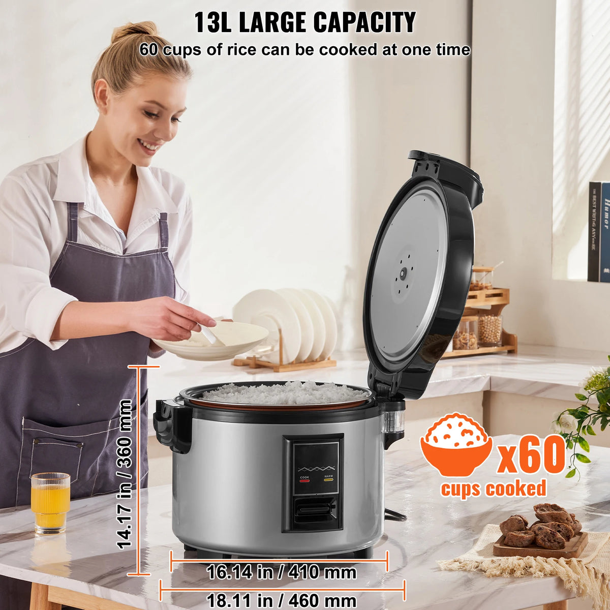SucceBuy Commercial Rice Cooker 60/70 Cup Capacity Rice Cooker 13/15 L with Nonstick Inner Pot Fast Cooking with Rice Cup Paddle