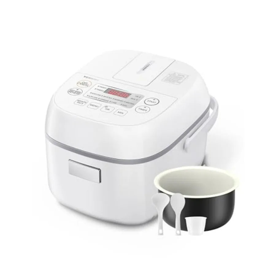 Small Rice Cooker, 3-Cup Uncooked, for 1-3 People, LCD Display, 8 Cooking Functions, Nonstick Inner Pot