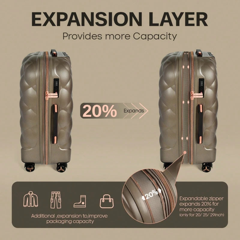 20 Inch PP Hardshell Carry On Suitcase Spinner Wheels TSA Lock Airline Approved Expandable Rolling Luggage for Travel School