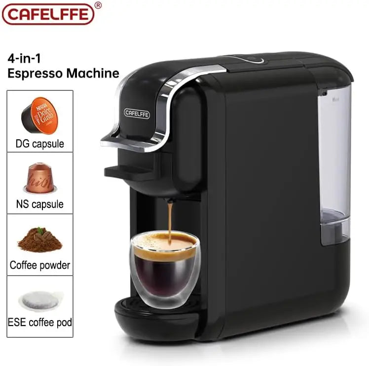 Cafelffe 4In1 Capsule Coffee Machine 19Bar Hot Cold Brew Coffee Maker,4 Adapter For Nes Original/DG/ 44mm ESE Pod/Coffee Powder