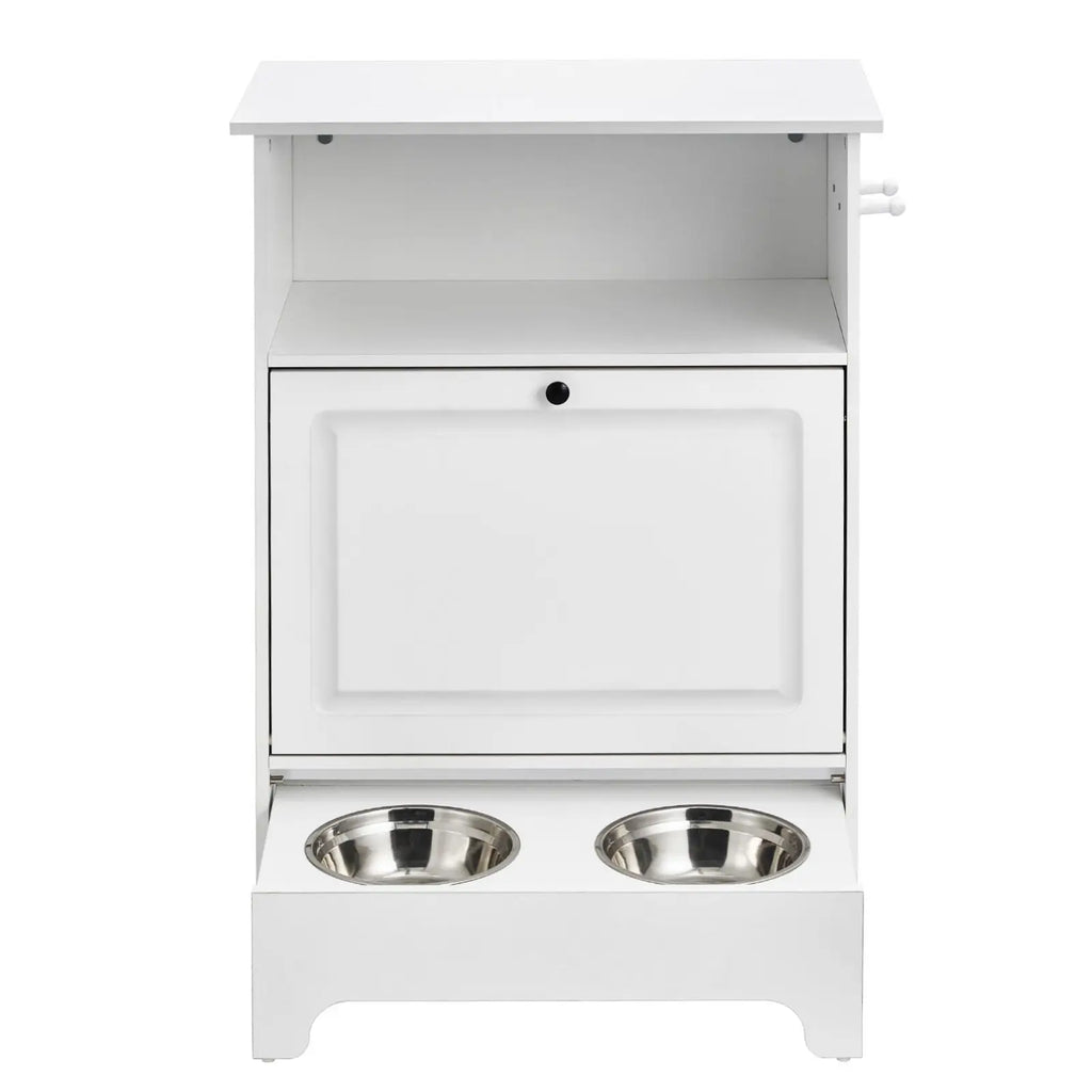Pet Feeding Station with 2 Stainless Steel Bowls, Elevated Dog Bowls with Storage, Dog Food Storage and Feeder Station with Tilt Out Storage Cabinet, Pet Toy Storage Organizer, for Small Dogs