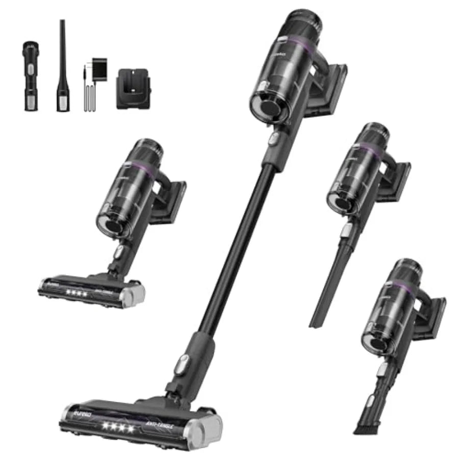 ReactiSense 350W cordless stick vacuum for pet hair and hard floors carpets, black, lightweight with Floor Sense + React, 60-mi