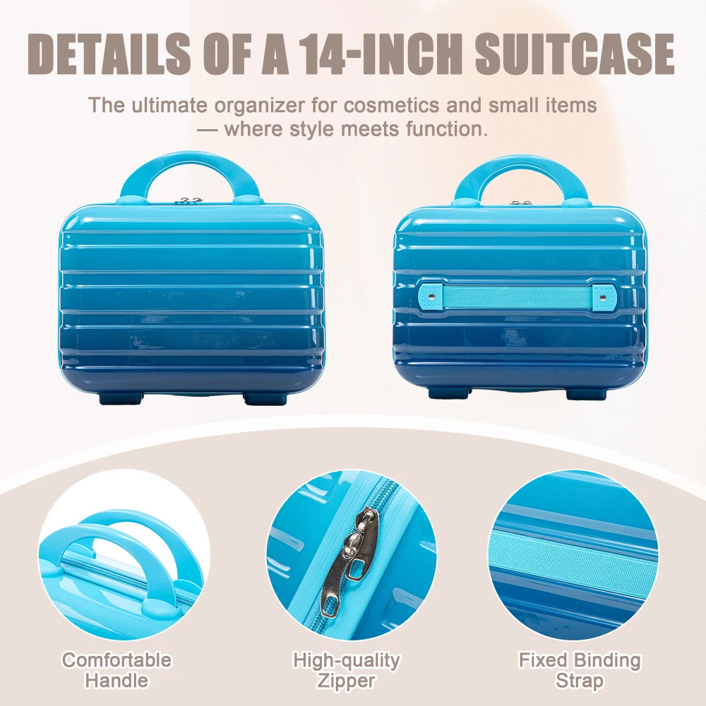 14"/20" 2 Pcs/set in PC Spinner Wheel Luggage, Carry on Suitcase, With Gradient Color and Combination Lock(Navy+Light Blue)