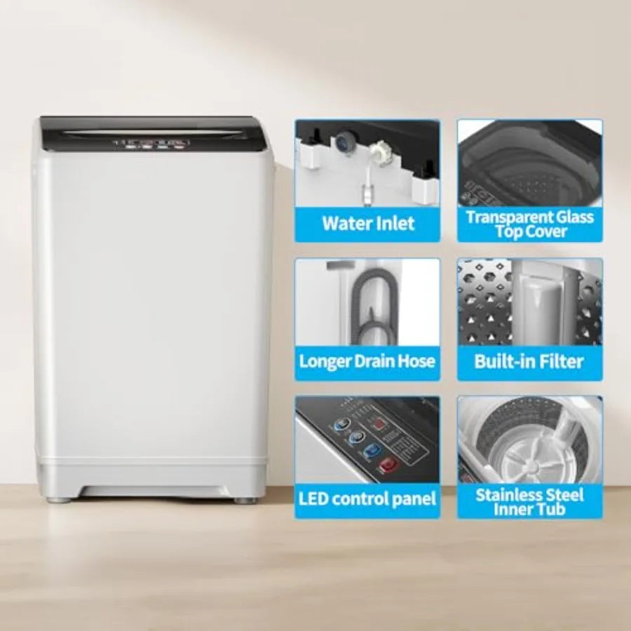 18lbs Portable Washing Machine, Laundry Washer, 2.4 Cu.Ft, White