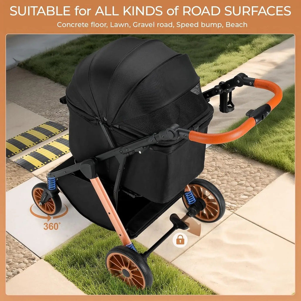 Foldable Dog Stroller for Medium Small Dogs Cats Up to 55 Lbs(25kg), Aluminum,Carbon Steel Frame Pet Stroller, Height-Adjustable
