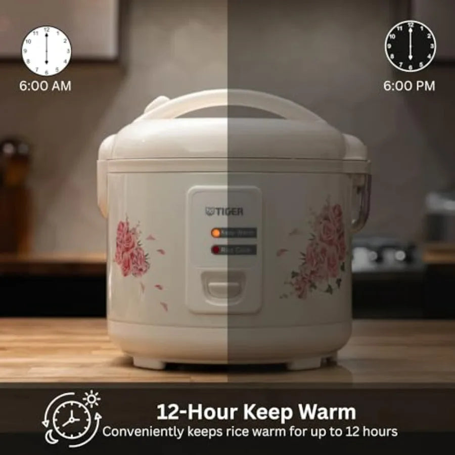 5.5 Cup Capacity White Rice Cooker with Non-Stick Inner Pot, Retractable Power Cord, and Keep Warm up to 12 hours