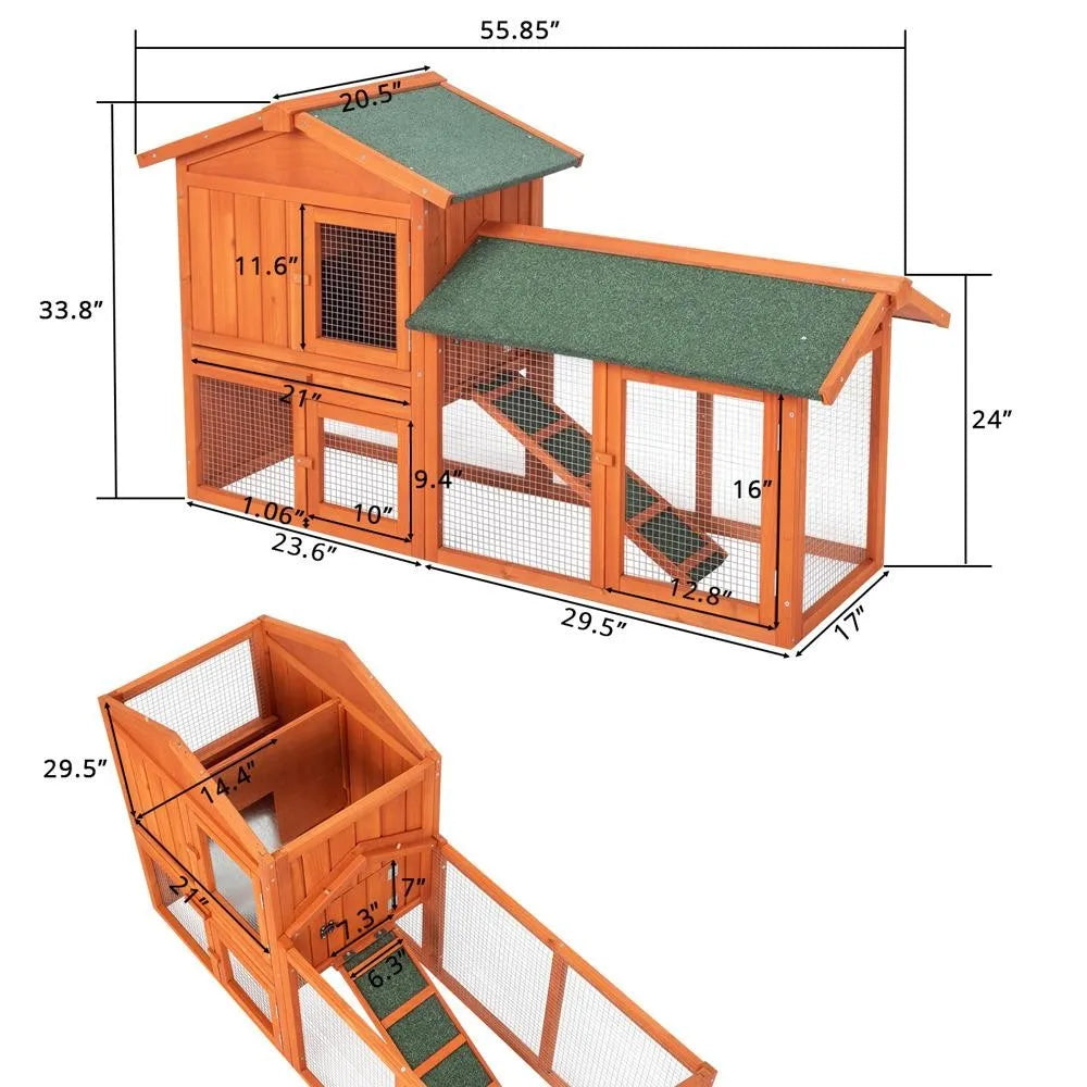 61" Wooden Rabbit Hutch Chicken Coop Small Pet House Bunny Cage w/Ramp Run