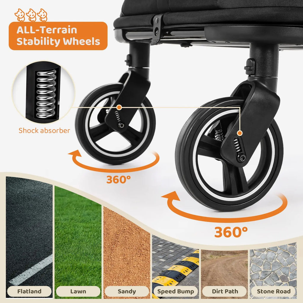 Pet Stroller for Medium & Large Dog, Foldable Dog Stroller for 2 Dogs 30kg, All Terrain Dog Wagon Stroller with Dual Entry