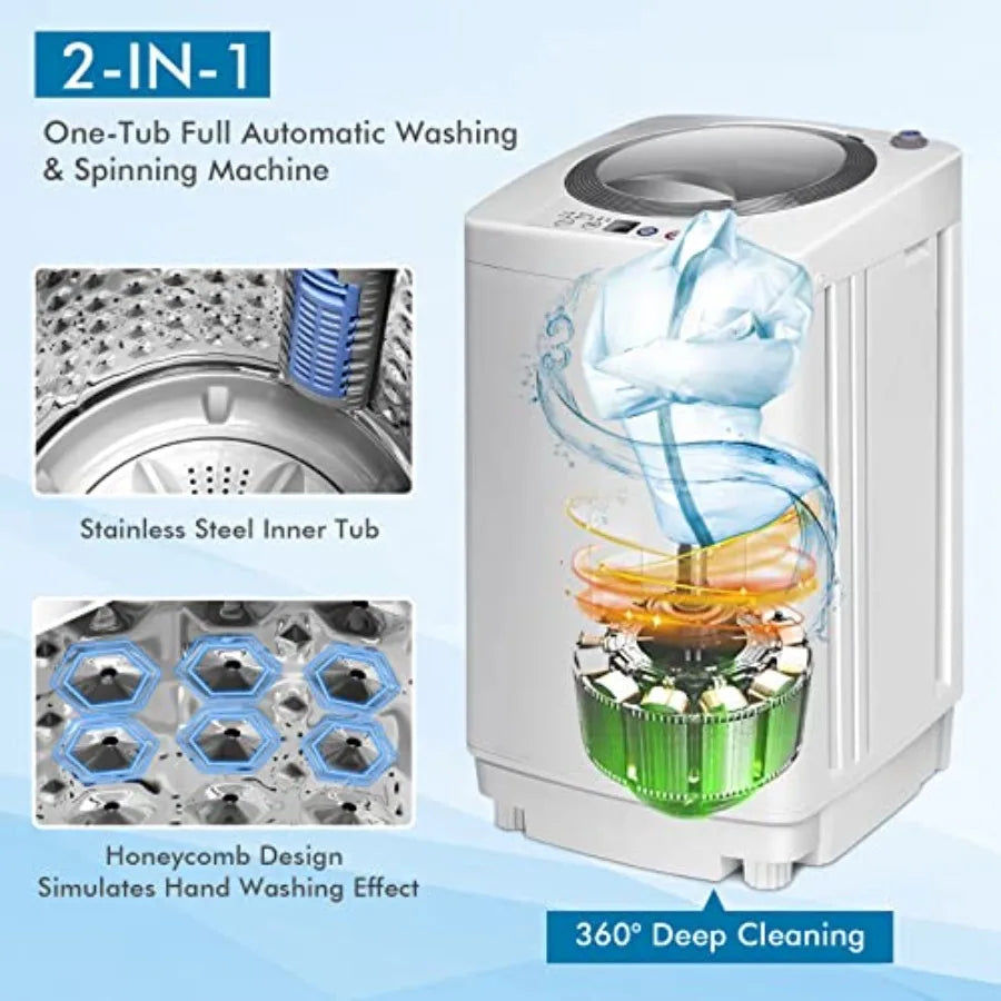 Portable Washing Machine, 8Lbs Capacity Full-automatic Washer with 6 Wash Programs, LED Display, 3 Water Levels, Compact Laundr