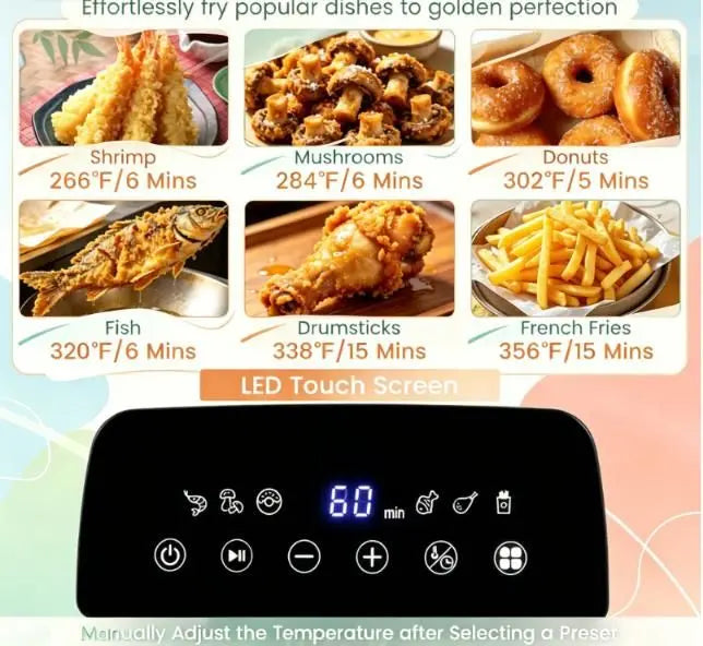 5.3-Qt Electric Deep Fryer with 3 Baskets 1700W Power LED Touch Screen Display And 6 Cooking Presets for Kitchen Use