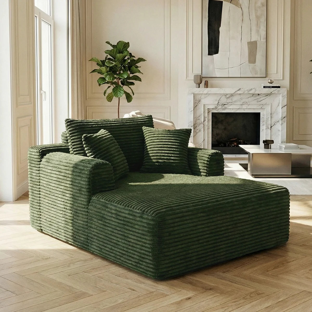 Modern Corduroy Single Sofa Bed, Lounge Recliner Chair with Lumbar Support, Thick Cushion Ergonomic Cloud Sofa