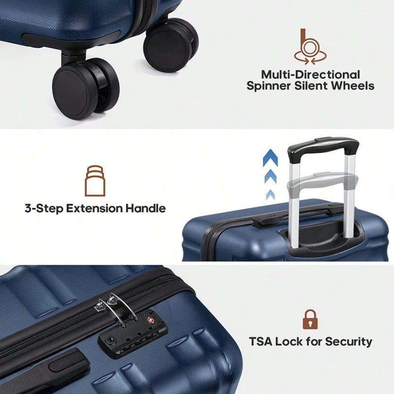 2 Piece Luggage Set 20 Inch ABS Hardshell Trolley Suitcase Spinner Wheels TSA Lock with Yoga Bag for Women men