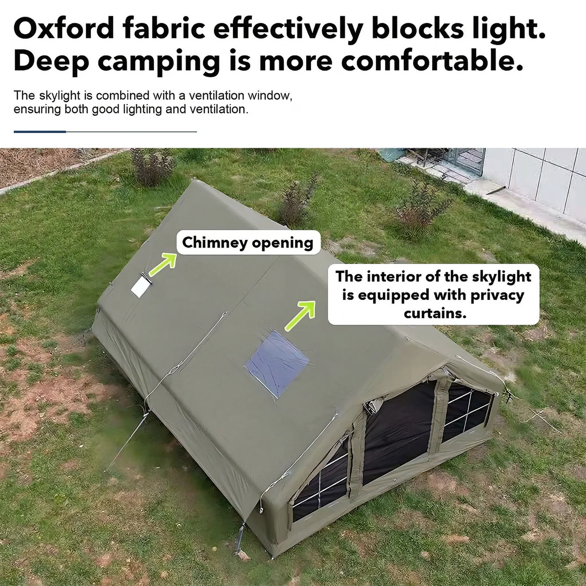 SENLEETO 129 Square Feet Inflatable Glamping Tent 4-8 Person for Camping,4 Season Blow up Tent with Stove Jack&AC Vent,Easy Setup Air Tent with High Pressure Pump