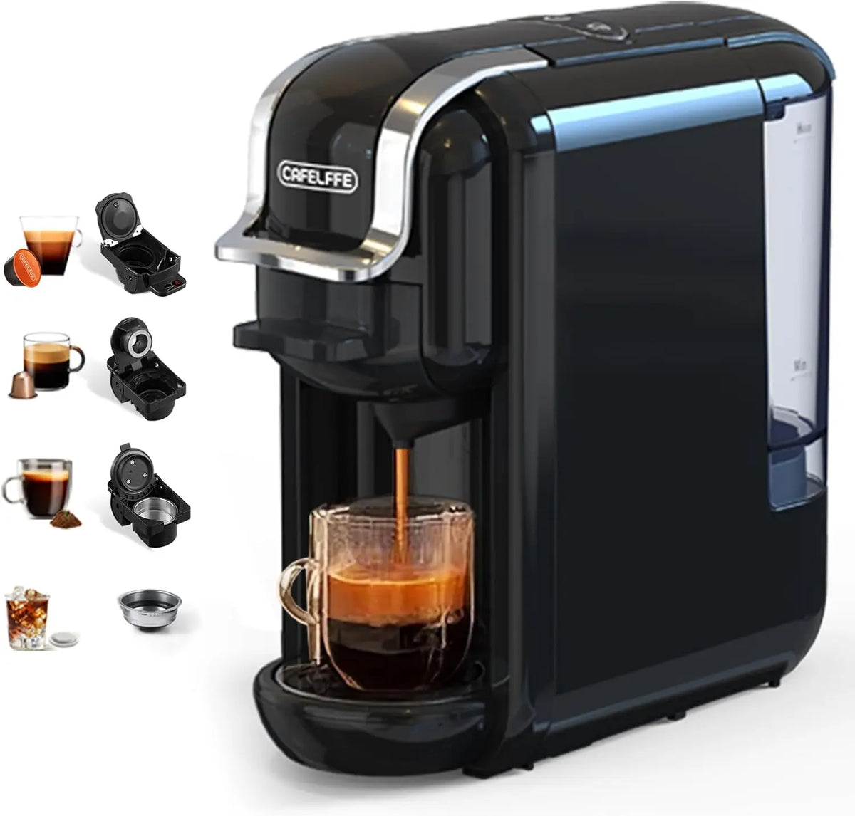 Cafelffe 4In1 Capsule Coffee Machine 19Bar Hot Cold Brew Coffee Maker,4 Adapter For Nes Original/DG/ 44mm ESE Pod/Coffee Powder