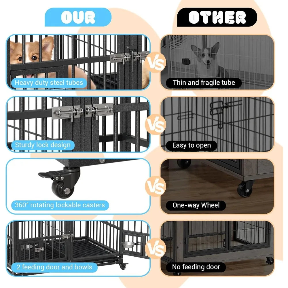 Metal Heavy Duty Dog Crate for Dogs Large Dog Cage with Removable Tray Easy Assemble Dog Kennel with Double-Latch Locks