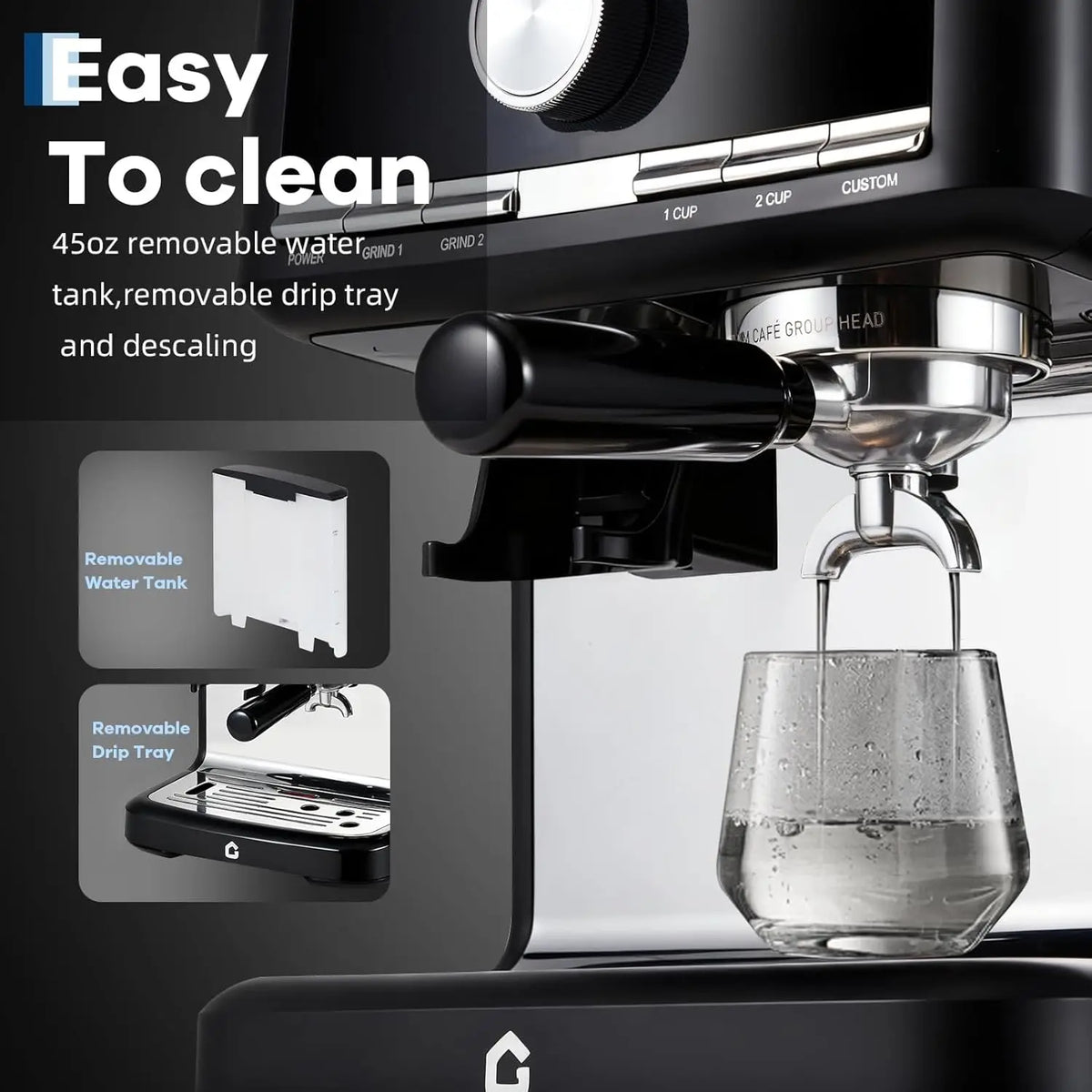 Stainless Steel Espresso Machine with Grinder – 20 Bar, Metal Die-Cast Brew Head, 30 Grind Settings, Integrated Boiler & Steam Wand, 1.5L Removable Tank