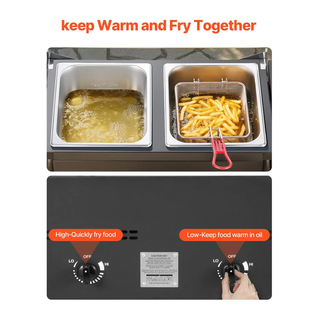 Outdoor Propane Deep Fryer, Dual-Tank 8QTx2 Commercial Fryer, Stainless Steel Cooker with Foldable Platform, Dual Basket, and Heat Adjustment, Floor Standing Fryers for Restaurant Home Snack Bar